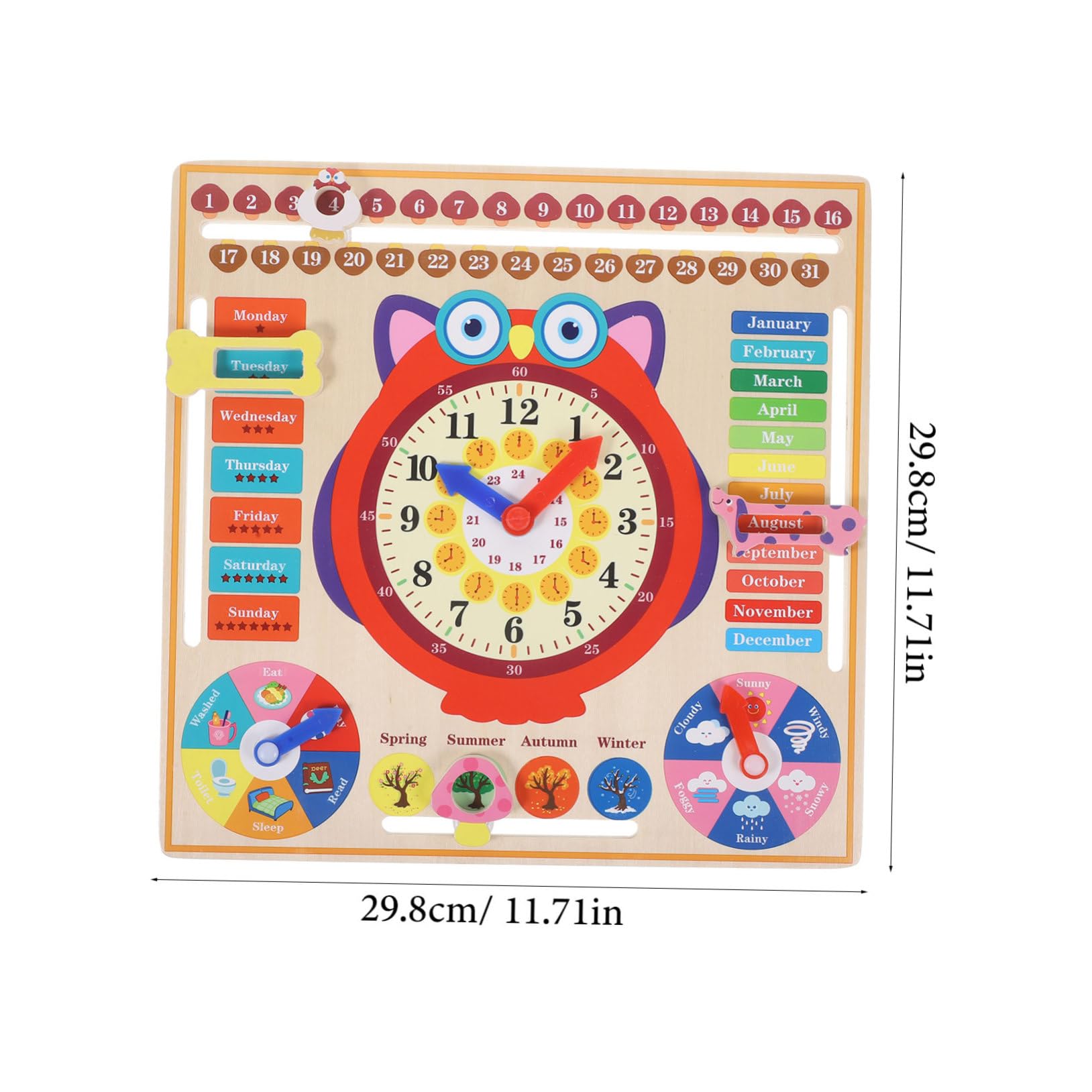 WOONEKY Reloj Didáctico de Madera Forma de Búho Juguete Educativo para Aprender la Hora y Resistente para Herramienta de Enseñanza Práctica para Desarrollo Intelectual