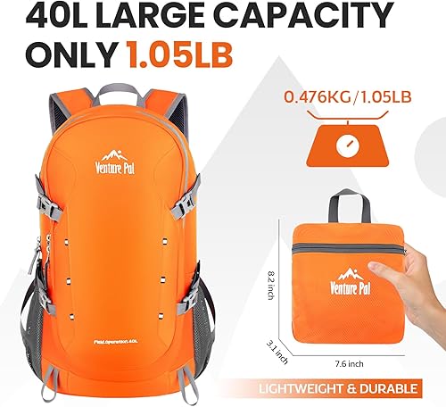 Miniatura 46 de Venture Pal - Mochila de 40 L, ligera y plegable, para senderismo y viajes A5-negro