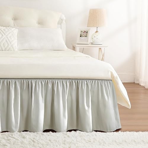 Vista 30 de Falda de cama RIMELA tamaño Queen color verde bebé con caída de 15 pulgadas, falda elástica envolvente, volante que protege contra el polvo