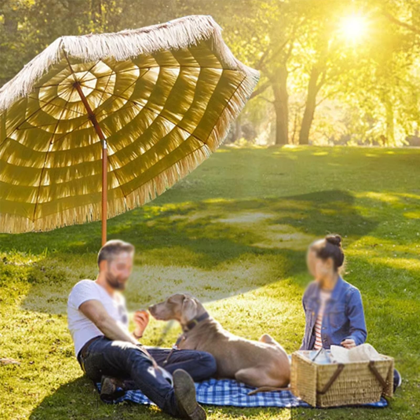 Parasol ogrodowy na stół na zewnątrz, przenośny parasol tarasowy, sztuczny baldachim strzechy, na basen, werandę, ogród, taras, podwórko