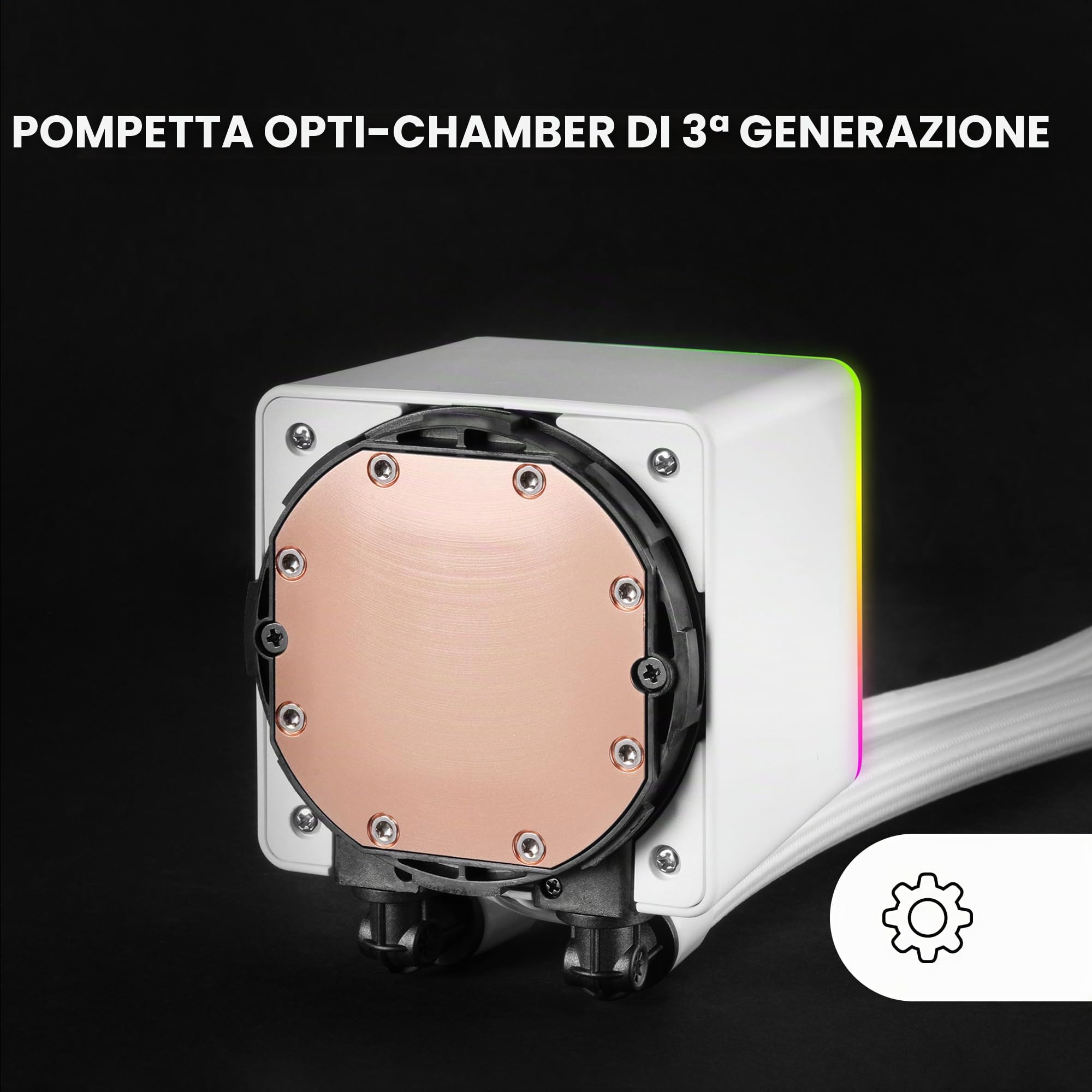 Mars Gaming ML-VISIONPRO240, Raffreddamento a Liquido AIO, TDP 500W, 2x Ventole ARGB 120mm FDB con Nucleo in Rame e Alluminio, Schermo LCD IPS 4” Rimovibile, Opti-Chamber 3a Generazione, Bianco