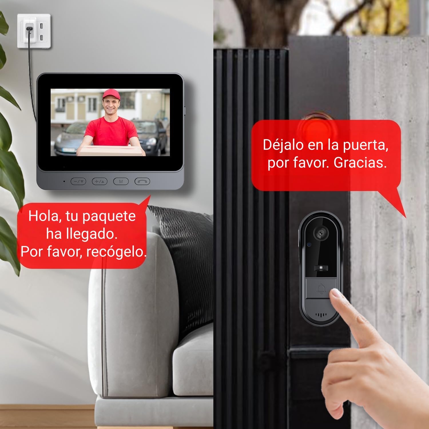 TKMARS Timbre Inalámbrico Exterior Impermeable, Timbre de Vídeo con Pantalla y Cámara 1080P Videoportero IP65 Intercomunicador Doorbell Cámara al Aire Libre Notificación Instantánea Visión Nocturna