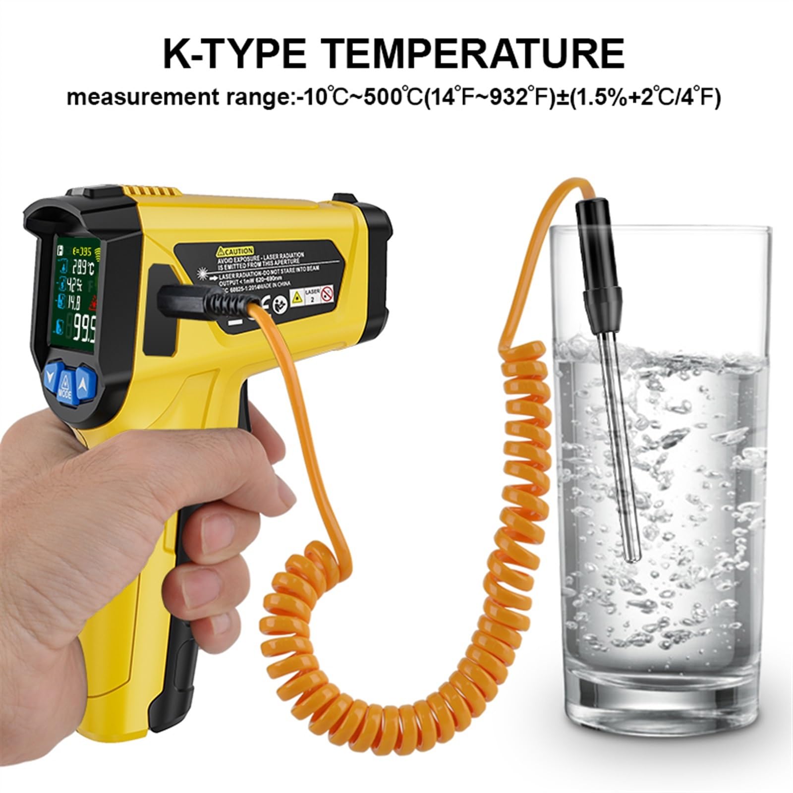 Termometr na podczerwień 800C, bezdotykowy miernik temperatury, przenośny wilgotność, LCD, przemysłowy termometr cyfrowy na zewnątrz (kolor: 400)