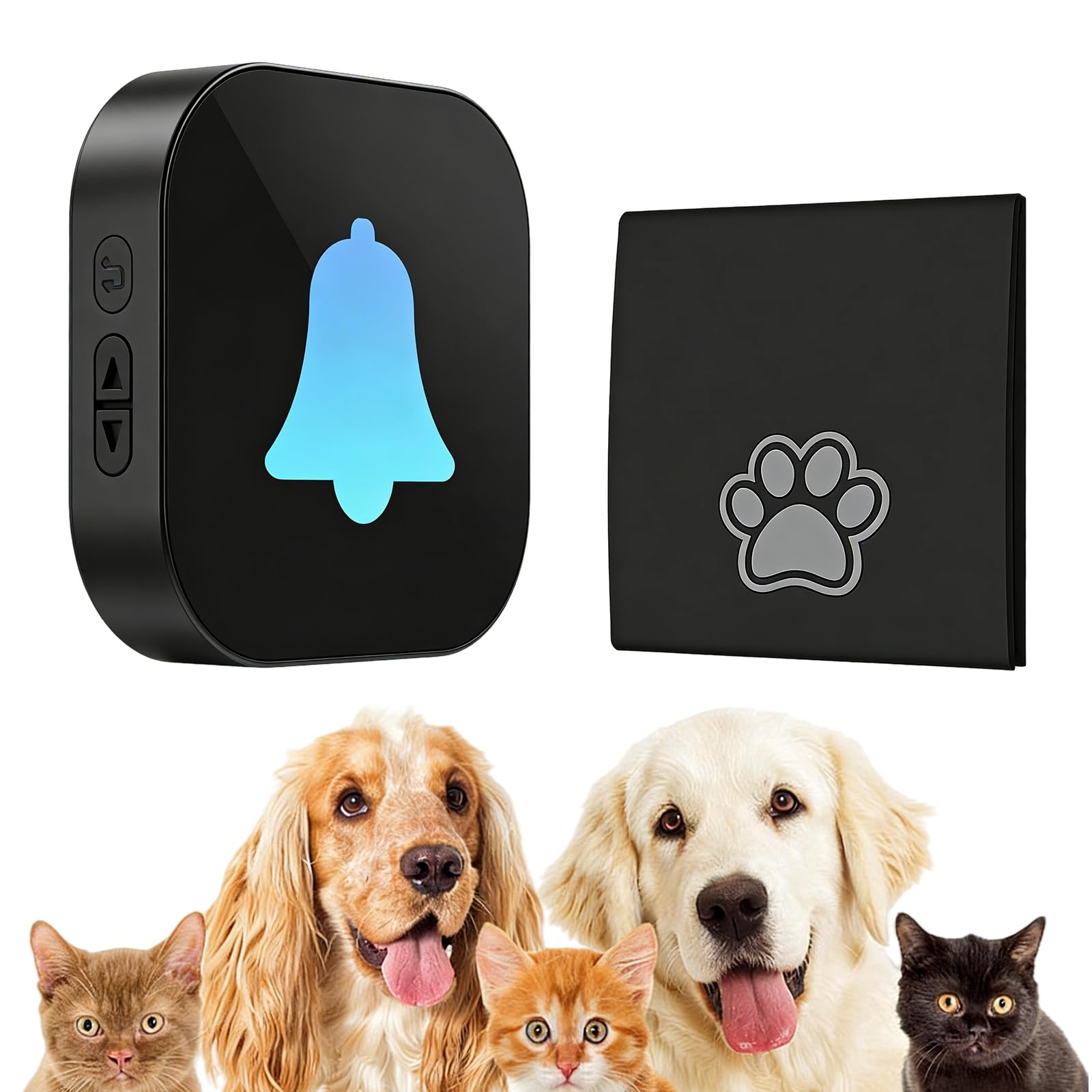 PORFOYO Dog Doorbell, bezprzewodowy dzwonek do drzwi dla psa, 38 dzwonków i 4 poziomy głośności, zakres 400 m², do użytku na zewnątrz, do drzwi wejściowych, domu (czarny, 1 odbiornik, 1 nadajnik)