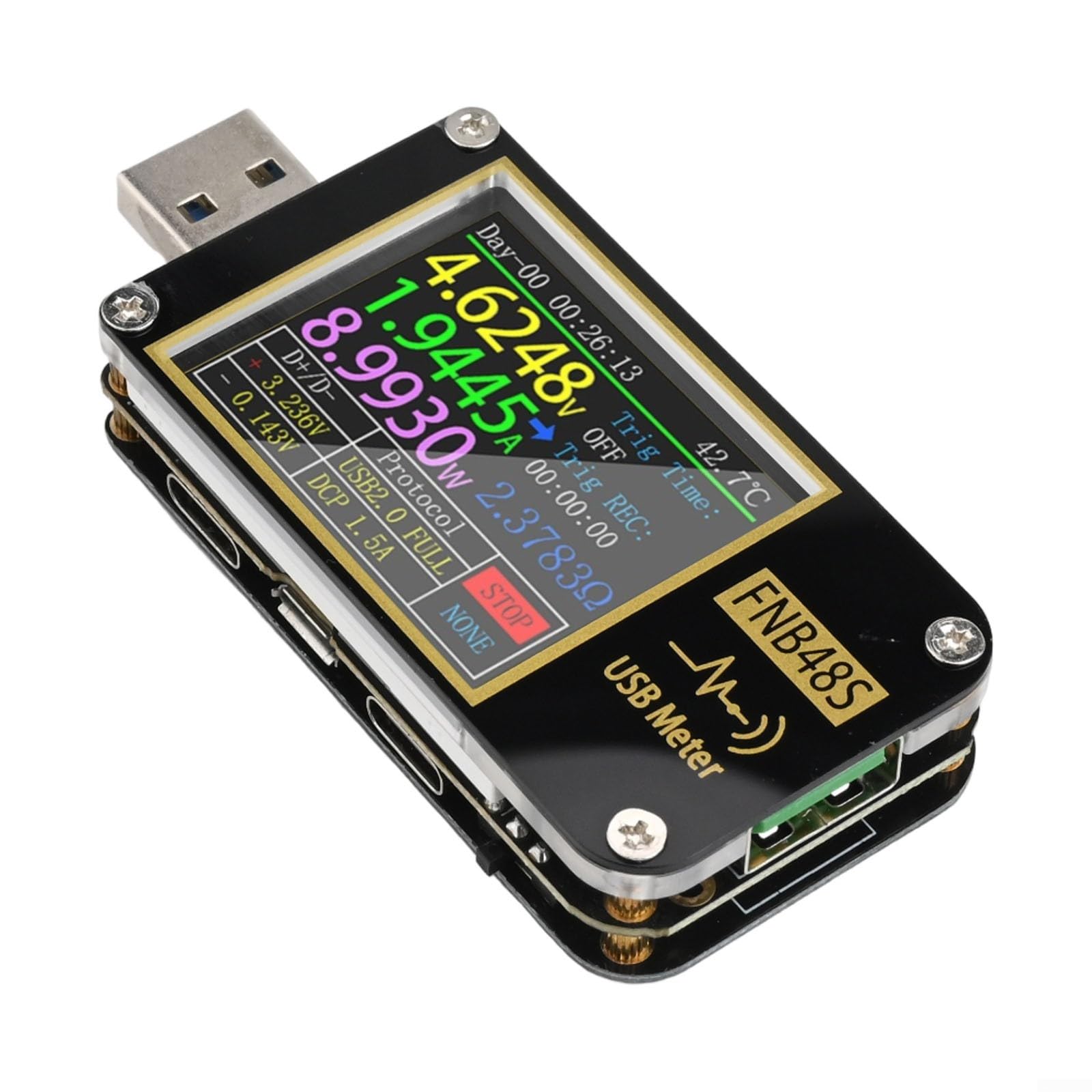 FNB48S Tester USB Misuratore di potenza Rilevatore di corrente di tensione per Qc4 PD3.0 Analizzatore di protocollo di ricarica rapida per display HD da 1,77 pollici per capacità della batteria (senza