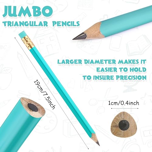 Miniatura 8 de 48 lápices jumbo y 3 sacapuntas, lápices grandes, lápices gruesos, lápices grandes para niños, principiantes, preescolares, jardín de infantes,