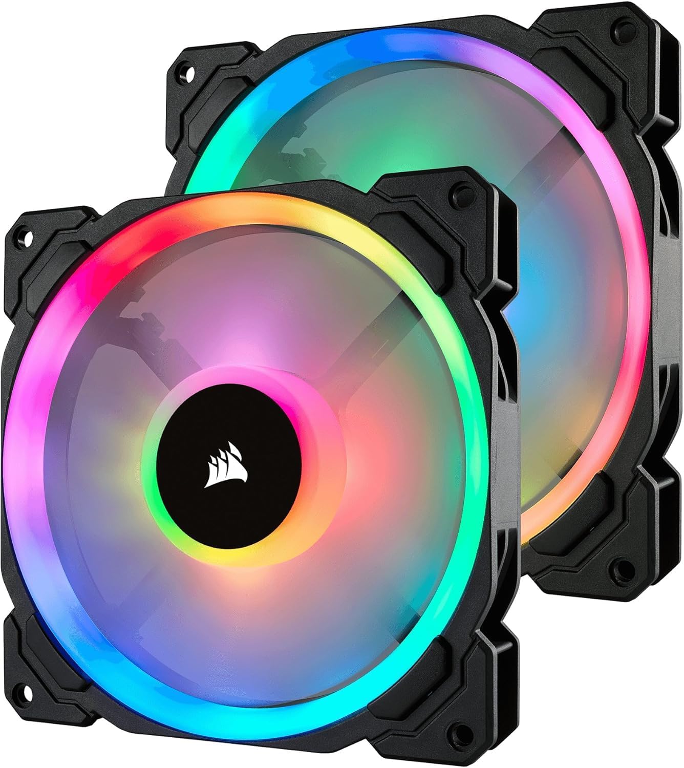 Corsair CO-9050074-WW LL140 RGB Dual Light Loop RGB LED PWM Fan 2 Fan Pack with Lighting Node PRO, 140 mm , Black (RGB)