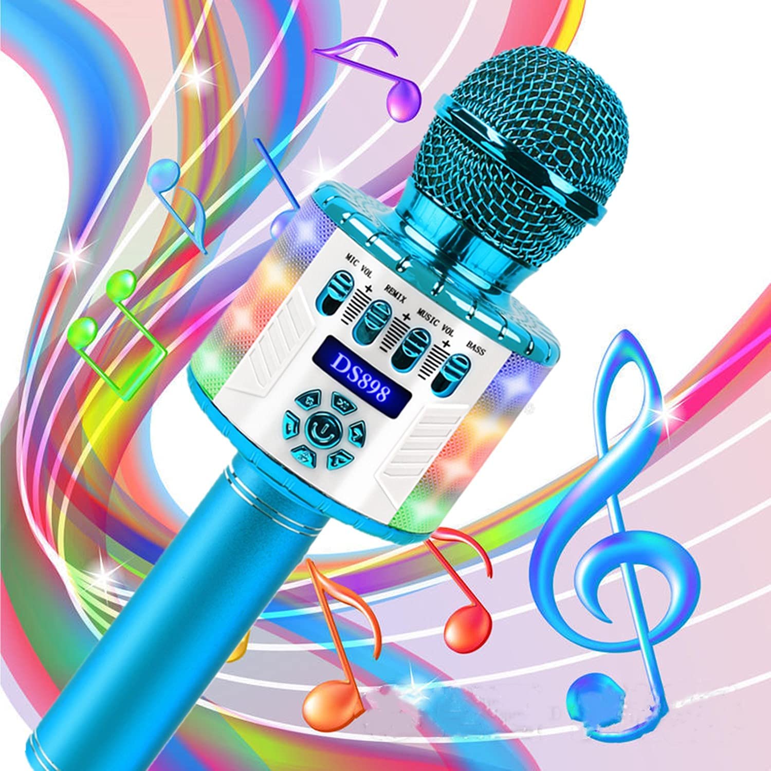 Bezprzewodowy mikrofon bluetooth, karaoke dla dzieci dla doros艂ych ze 艣wiat艂em LED, przeno艣ny r臋czny mikrofon karaoke 3 w 1