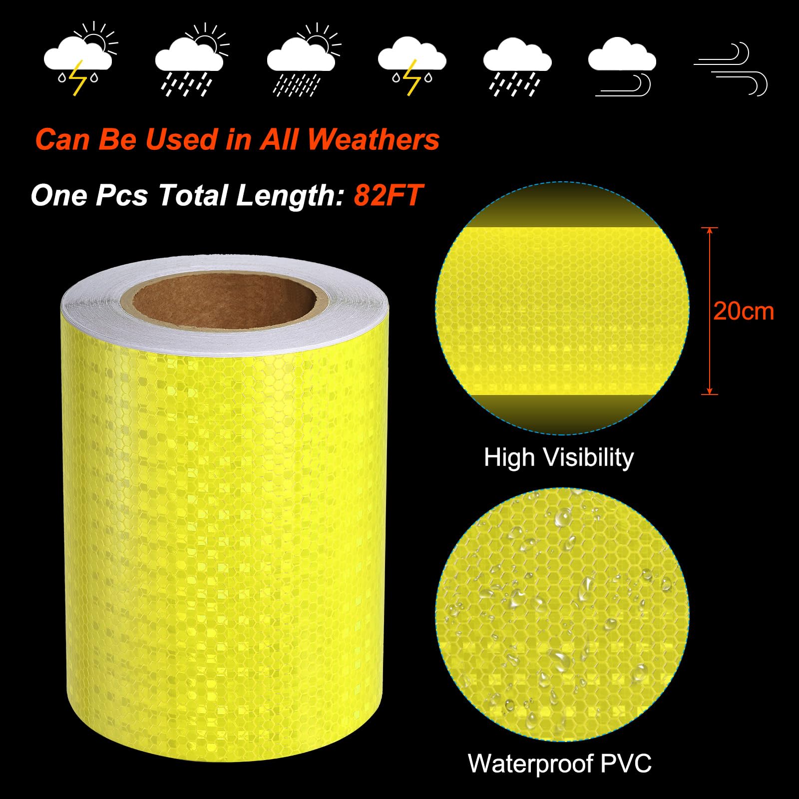 PATIKIL Ruban Réfléchissant, 8 Pouces x 82 Pieds Imperméable Autoadhésif Haute Visibilité Ruban de Sécurité d'Avertissement pour Camions Remorques Voitures, Jaune Fluorescent