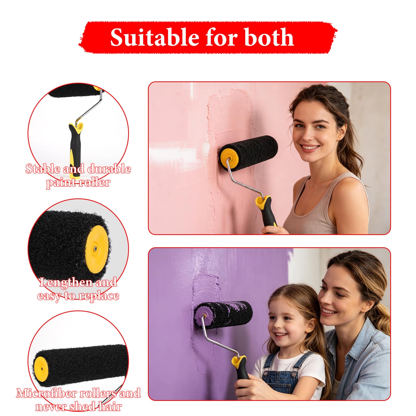 Qivine Kit Spatola per Stucco, 40cm Spatole per Stucco con Rullo per Stucco & Asta Telescopica in Acciaio Inossidabile da 2 m & 2 Blocchi di Sabbia per Intonacare Pareti e Soffitti