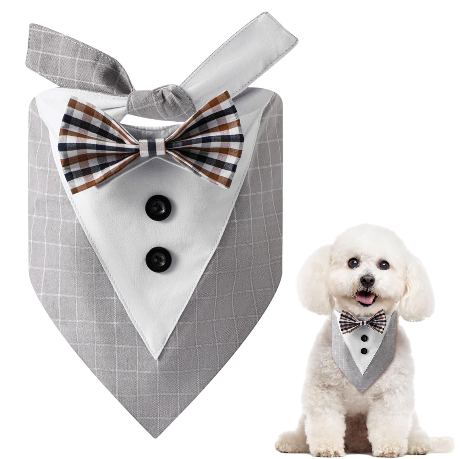 Dog Bandana,Cat Collars,Pet Triangle Bibs,Dog Bids Kerchief,Pet Collars Formal Tuxedo Bandana Triangle Scarf Adjustable Dog Bandanas Pet Wedding Bibs for Small Medium Pets Dogs and Cats (Gray)