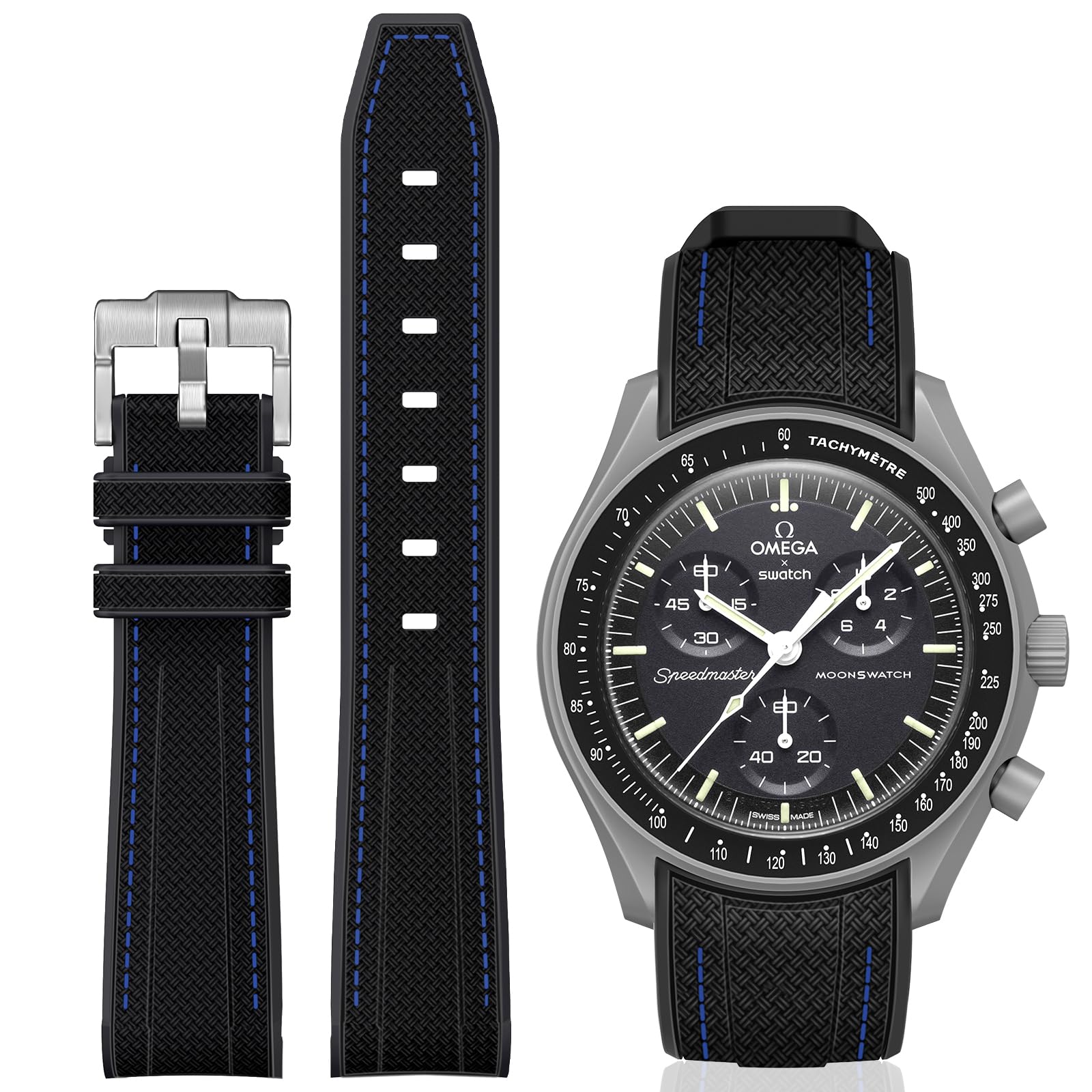 BONACE Bands for Moonswatch Watch,Curved SIlicone Strap Compatible with Omega X Swatch 20mm Watch,Swatch Omega Moonswatch Speedmaster Replacement No Gap Strap Men Women