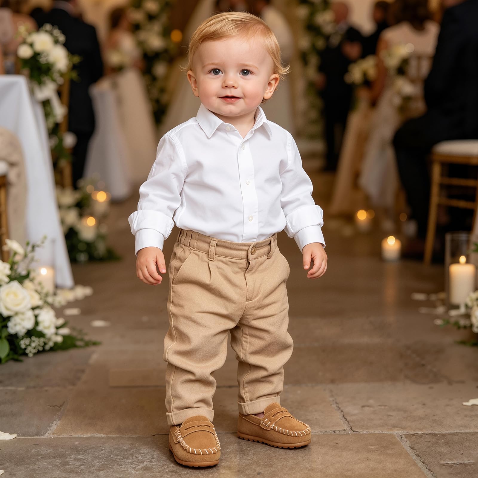 LACOFIA Mocassini Neonato Scarpe Primi Passi Suola Antiscivolo in Gomma Morbida Pantofole Bambino per 19 a 24 EU