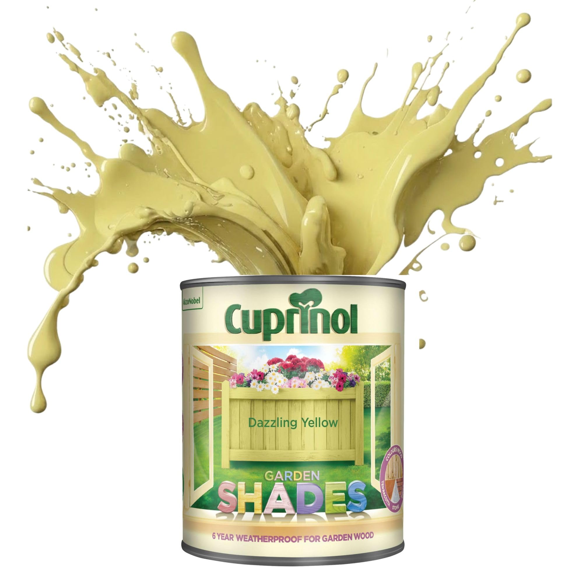 ARUUJ Garden Shades Dazzling Yellow, 1 Liter Fence Paint, Outdoor Wood Paint for Sheds, Gardens Furniture, Trellis Fence & Exterior Wood, Water Based Matt Finish, Weather Resistant