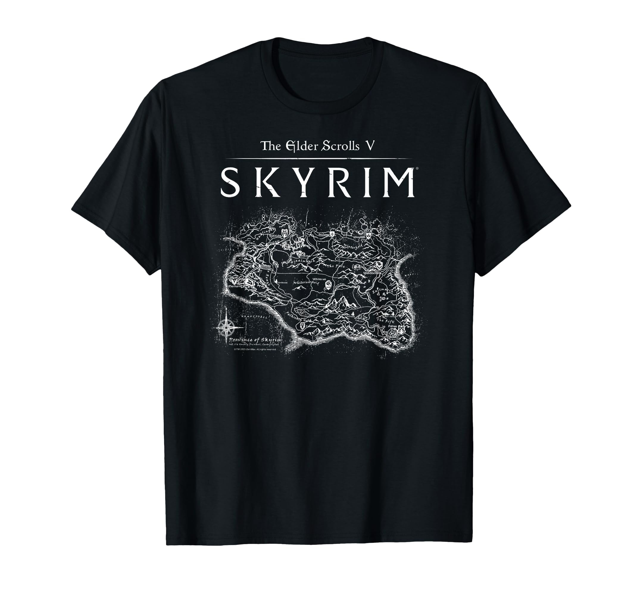 Elder Scrolls Skyrim Province Map Video Game T-Shirt, Men, Black, Large