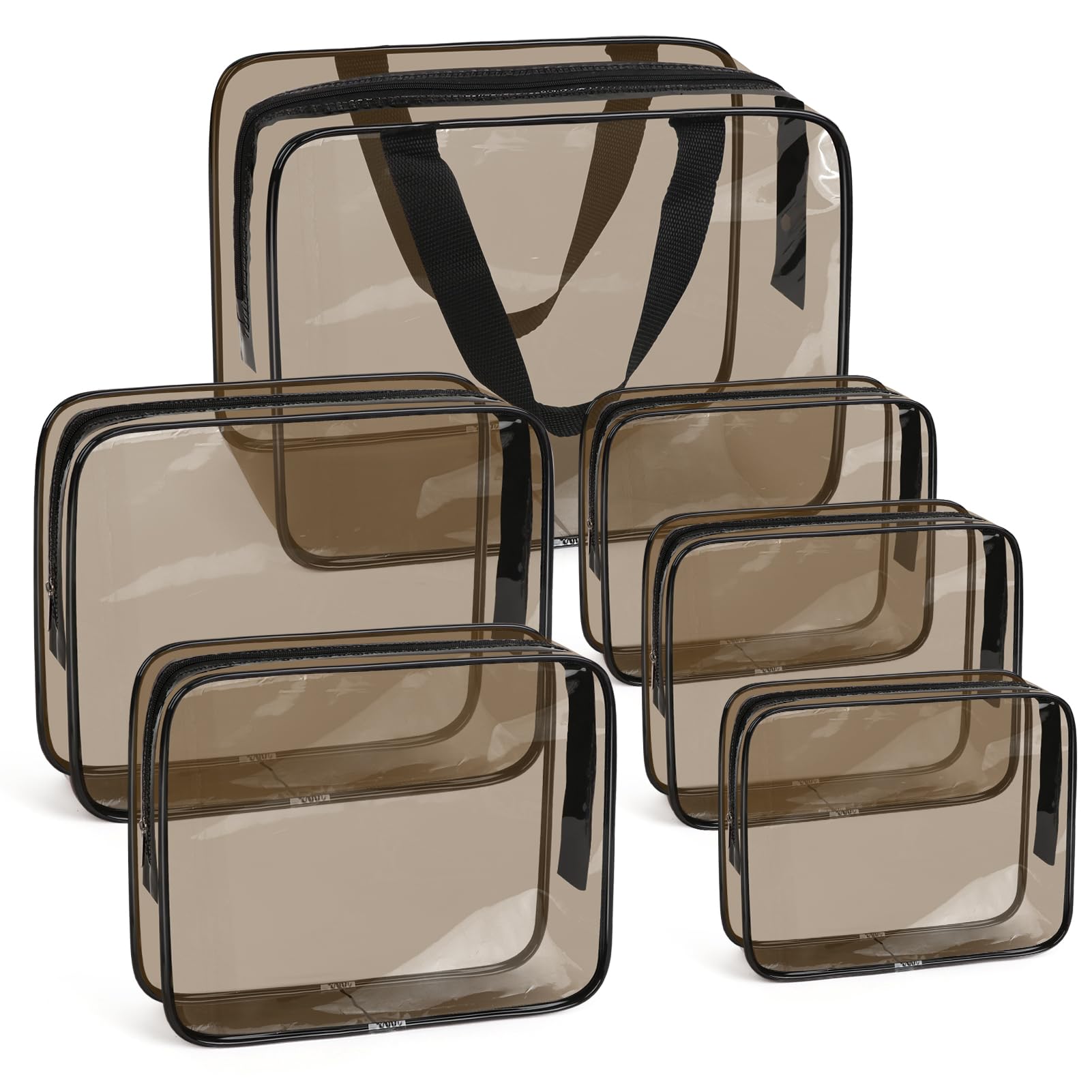 APREUTY Clear Makeup Bags, TSA Approved 6 Pcs Cosmetic Makeup Bags Set Clear PVC with Zipper Handle Portable Travel Luggage Pouch Airport Airline