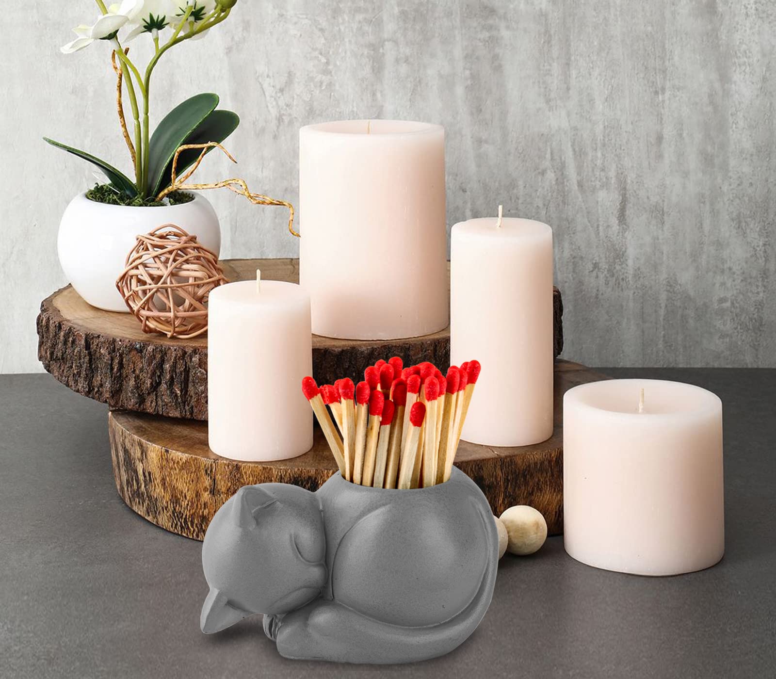 Dgudgu Cat Match Holder With Striker - Gifts for Cat Lovers, Candle Jar, Cute Bathroom Matches Holder Decorative (Not Matches)