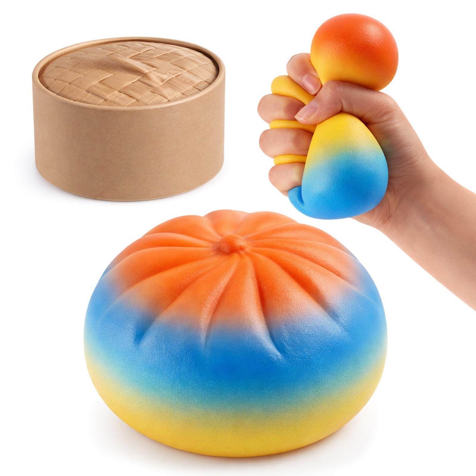 Dumpling Squishy, Squishy Dumpling Toy Dumplings Toy with Steamer Box, Glitter Dumplings Stress Balls Fidget Sensory Toy Cute Steamed Bun Fidget Toys for Anxiety Relief (C)