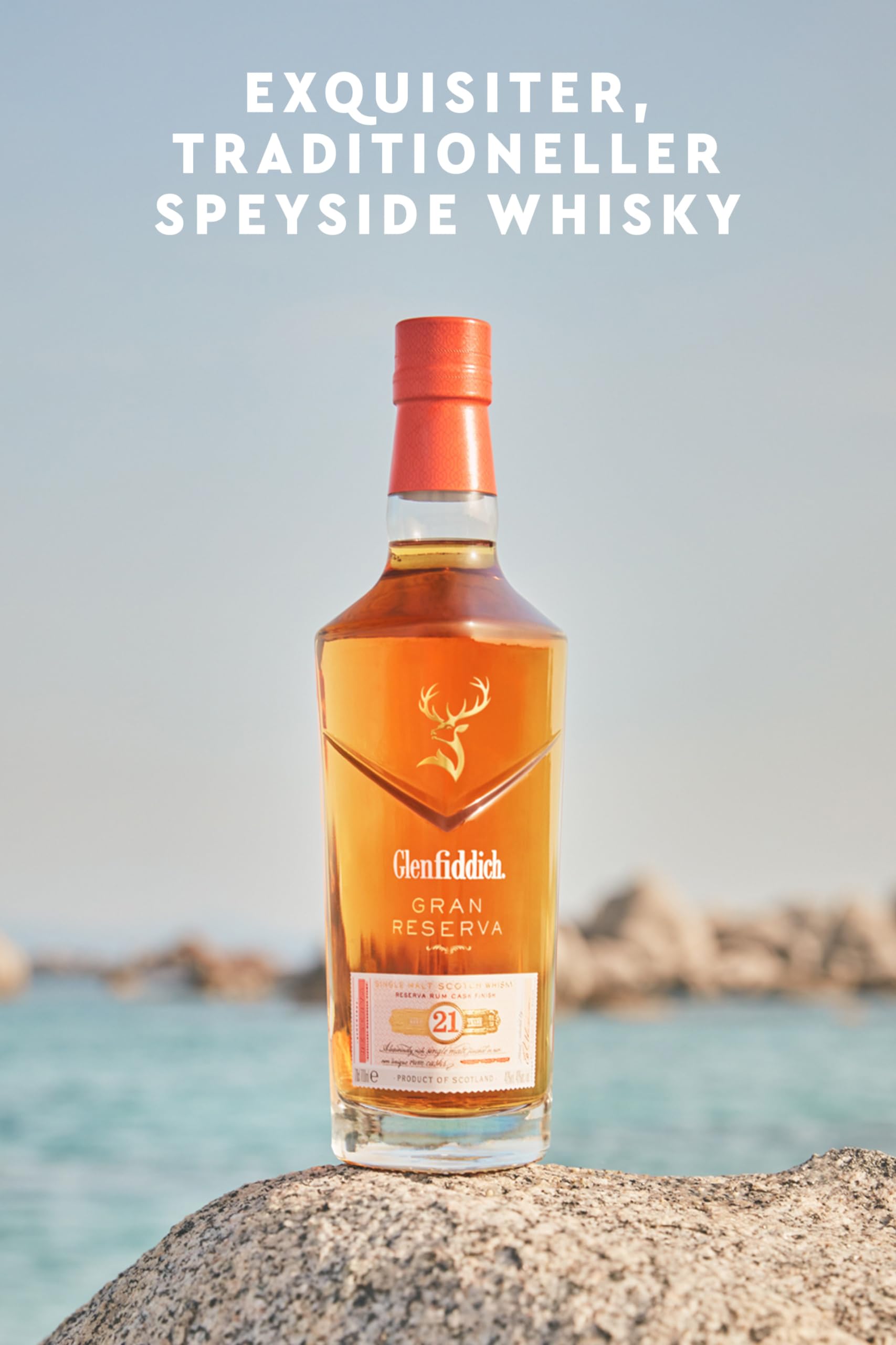 GLENFIDDICH 21 Jahre Single Malt Scotch Whisky - Gran Reserva - Vanille, süßes Karamell, Feige - Reifung im Reserva Rum-Fass - Small Batch - Product of Scotland – inkl. Geschenkbox - 40% vol. - 70 cl