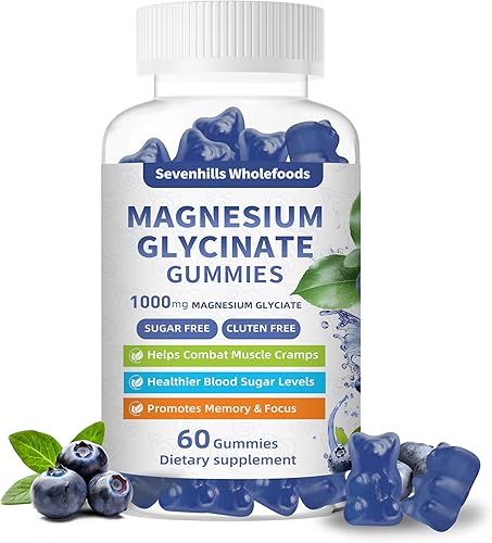 Miniatura 1 de Gomitas de glicinato de magnesio de 1000 mg, suplemento de magnesio y potasio sin azúcar para relajación, calma, alivio del estrés y apoyo para