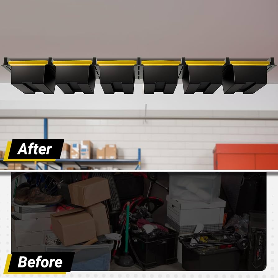 Overhead Garage Storage Rack, Bin Organization System, Ceiling