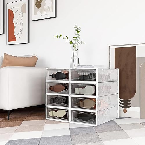 Miniatura 2 de PARANTA Caja de almacenamiento de 8 piezas para botas y zapatos, caja apilable de plástico transparente, organizador de zapatos que ahorra espacio