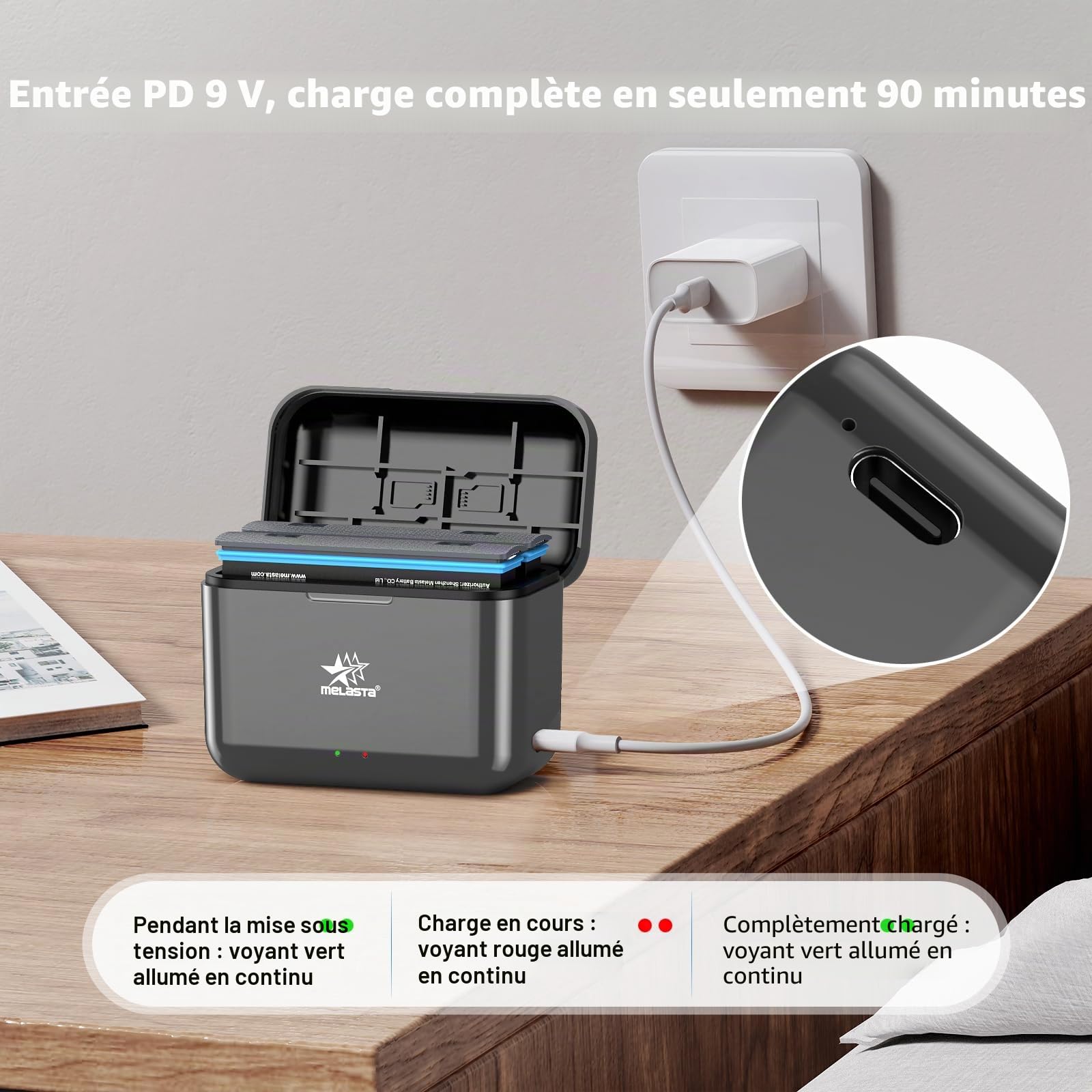 melasta pour Insta360 x5 Batterie, avec 2 Batteries Lithium-ION de 2800mAh et 1 Chargeur de Batterie, Peut Stocker Carte SD