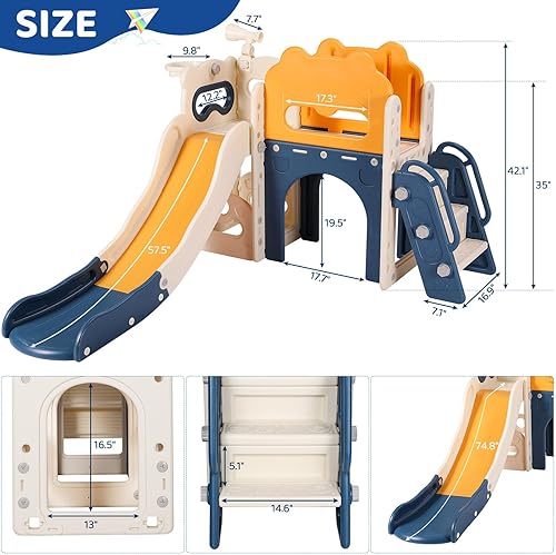 Miniatura 2 de MAMIZO Tobogán grande 8 en 1 para niños pequeños, tobogán en forma de L con pendiente larga, juego de escalador para bebés con escalones cerrados,