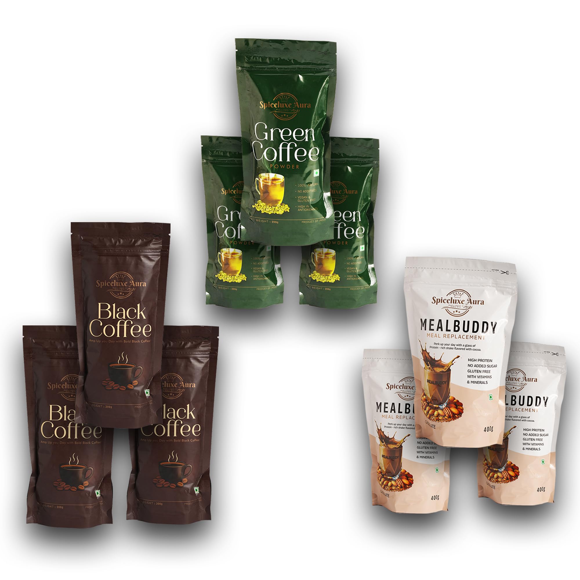 MealBuddy Combo with Black Coffee and Green Coffee Powder, High Protein, Gluten Free, Powder, 9 Pack-image-32