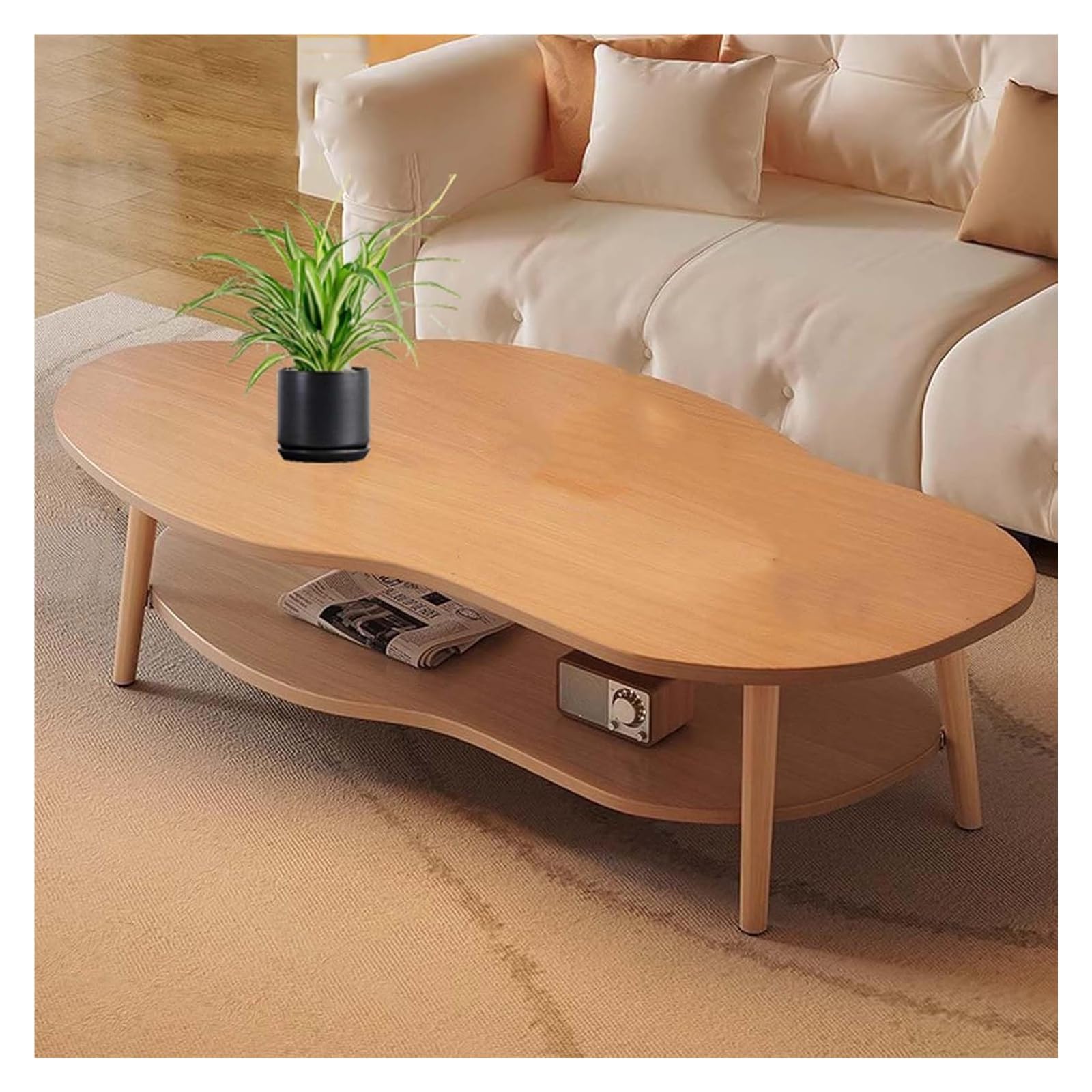 Table basse en bois 39x20x16 in avec étagère double pour le salon