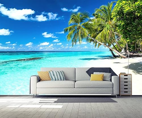 Miniatura 8 de Reyhui - Papel tapiz con imagen de palmera, paraíso tropical, playa, paisaje marino, para paredes de dormitorio, sala de estar, fondo de televisión,