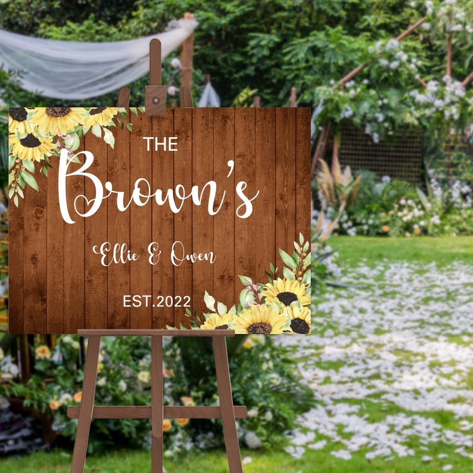 Panneau de calligraphie moderne mariage tournesol personnalisable 30x45cm