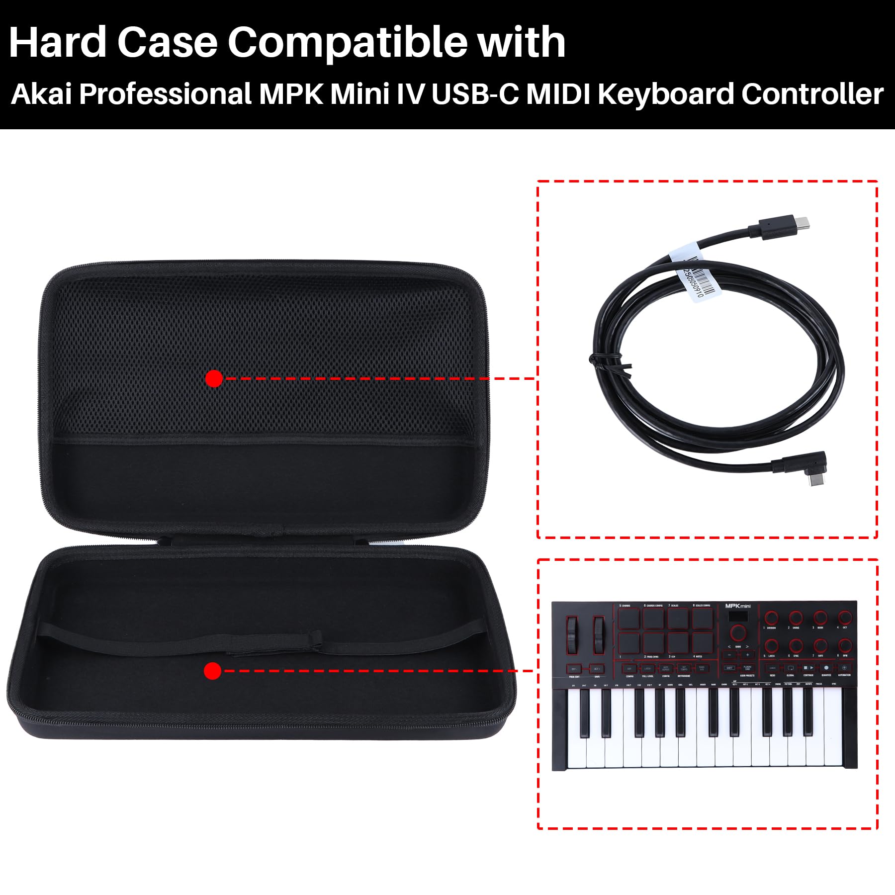 Lebakort Twarde etui ochronne etui do Akai Professional MPK Mini IV USB-C MIDI Keyboard Controller (czarny)
