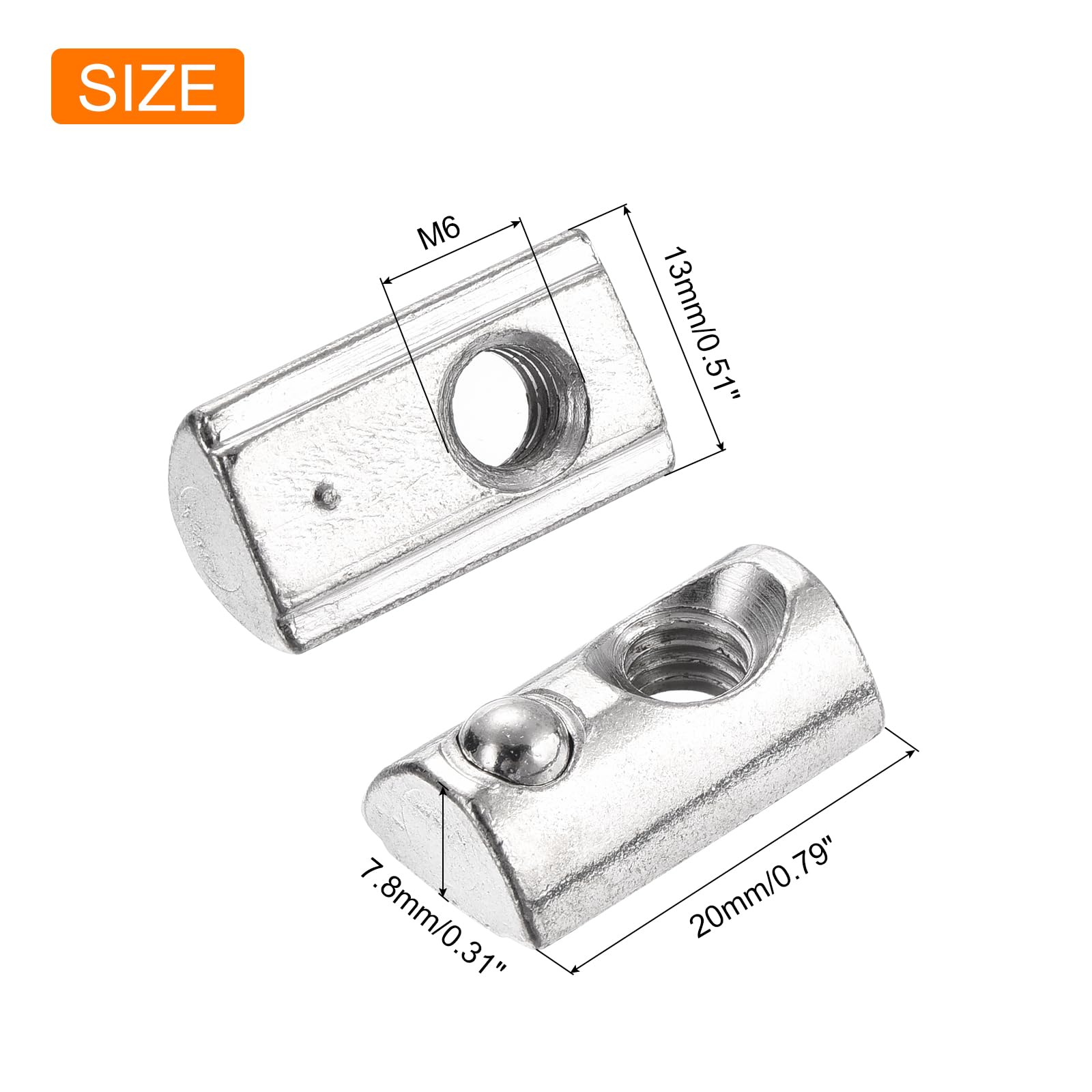 uxcell 30Pcs M6 T Spring Nut Fastener Carbon Steel Nickel Plated Half Round Roll in Spring T Slot Nut for t-Slot Aluminum Profile 3D Printer, CNC Router 3030 Series