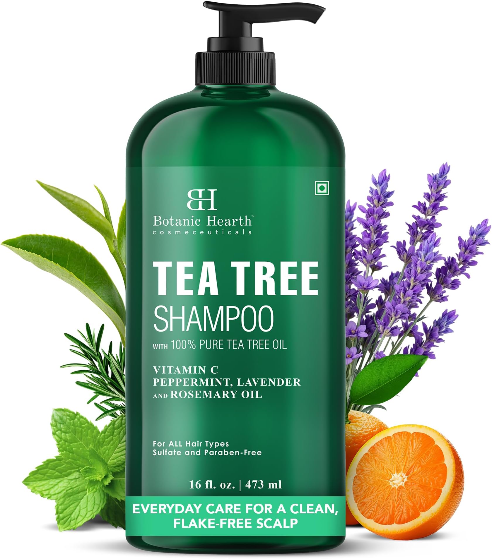 Tea Tree Shampoo, Vitamin C, Peppermint, Lavender and Rosemary Oil, Fights Dandruff and Dry Scalp, 16 fl oz (473 ml)