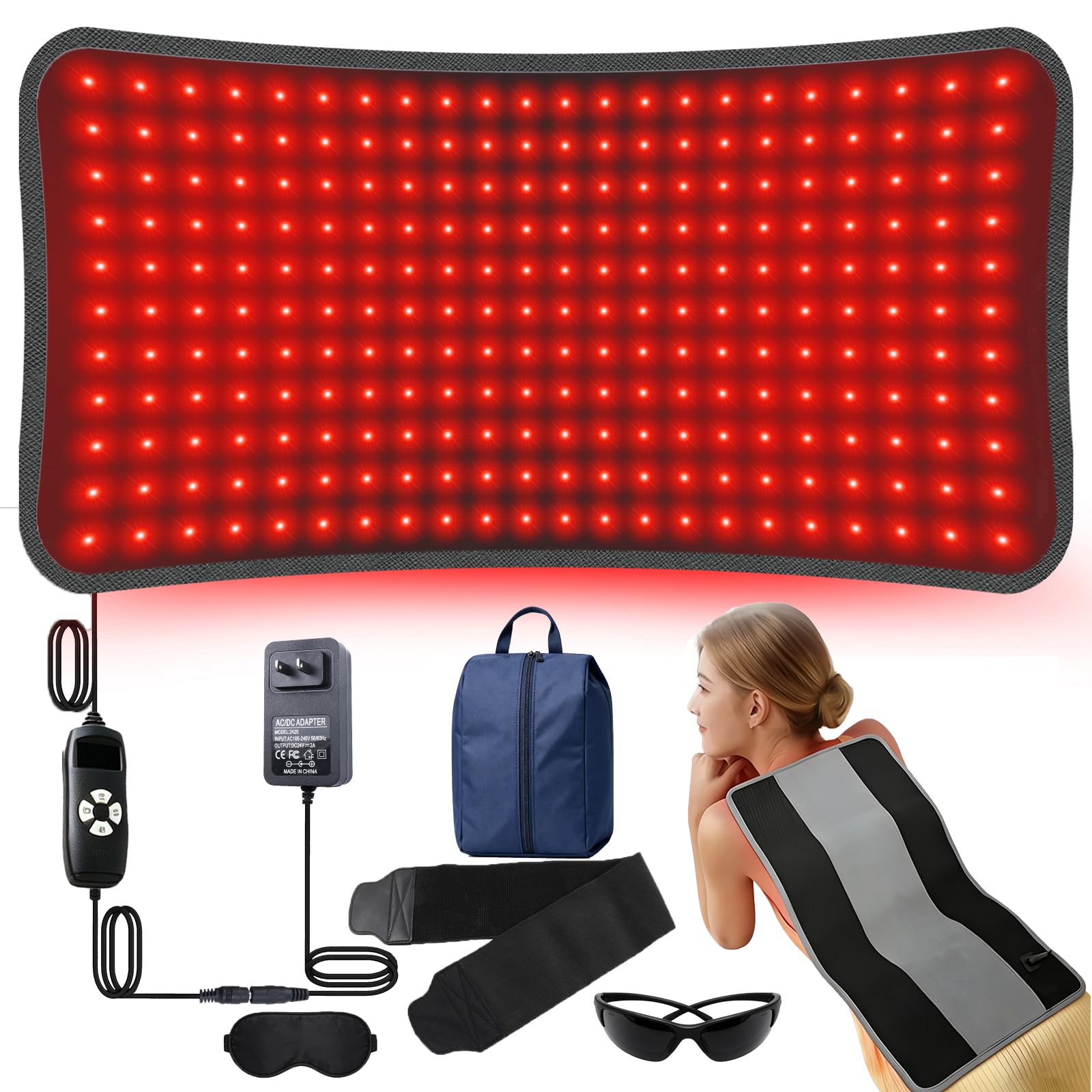 Amazon | 近赤外線ライト腰ベルト 赤色ライトLED腰ベルト 携帯 61*30CM