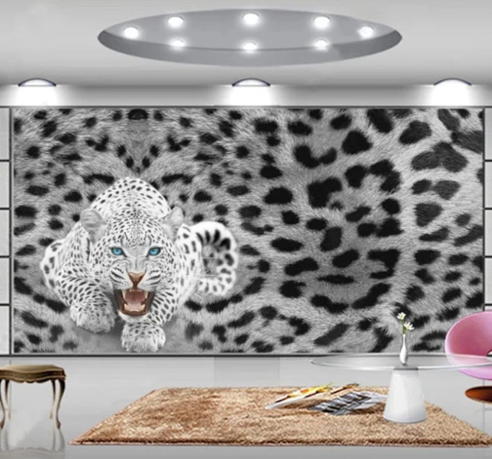 Three Dimensional Leopard Print Animals Leopard Unique 3D Wallpaper Easy Install Feature Office Living Room Sofa Bedroom TV Background Wall Decoration-350cm×256cm