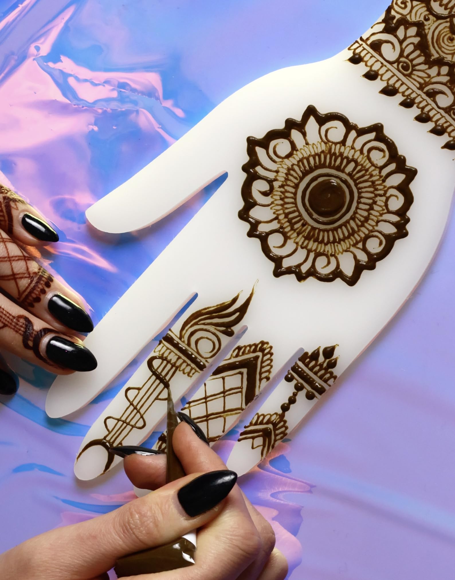 Acryl-Hand für Henna-Übungen, wiederverwendbare Kunststoffplatte für Henna-Zapfen, Paste | Anfänger-Henna-Kit für Mehendi-Kunst