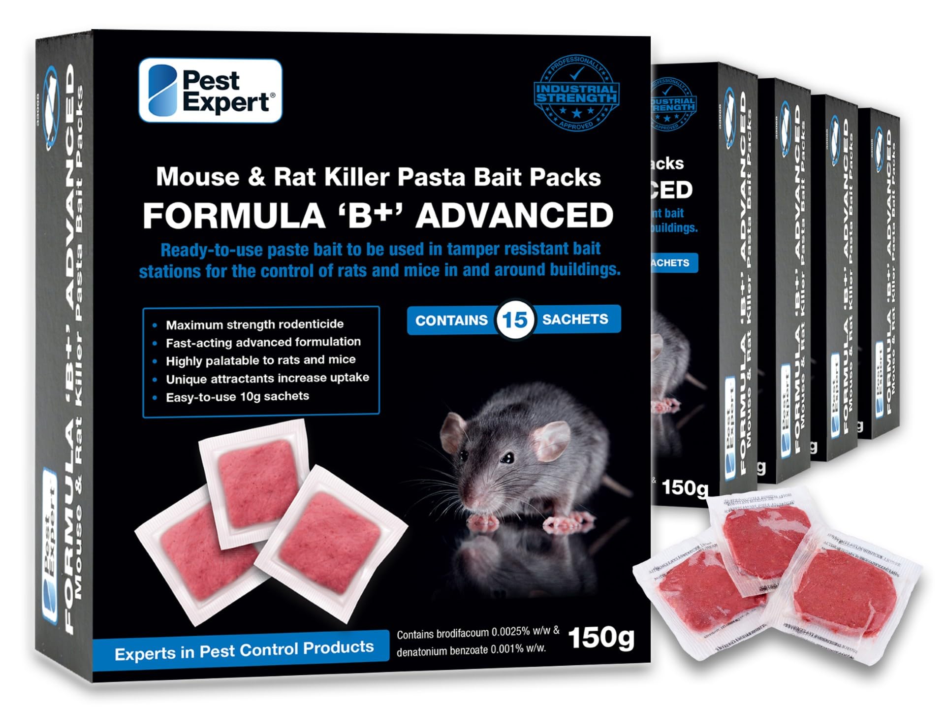Pest Expert Formula 'B+' Rat and Mouse Killer Poison Pasta Bait Sachets 1.5kg (10 x 150g)