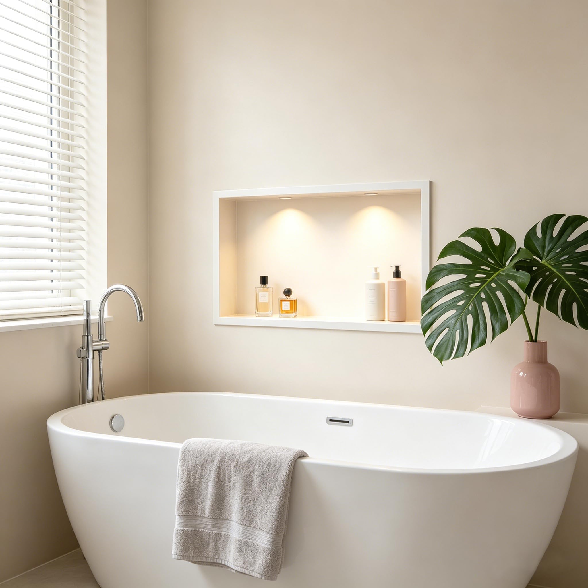 Ducha de pared de acero inoxidable con downlight, 60 cm x 30 cm, resistente al agua, no requiere azulejos, almacenamiento de baño, nicho, color blanco