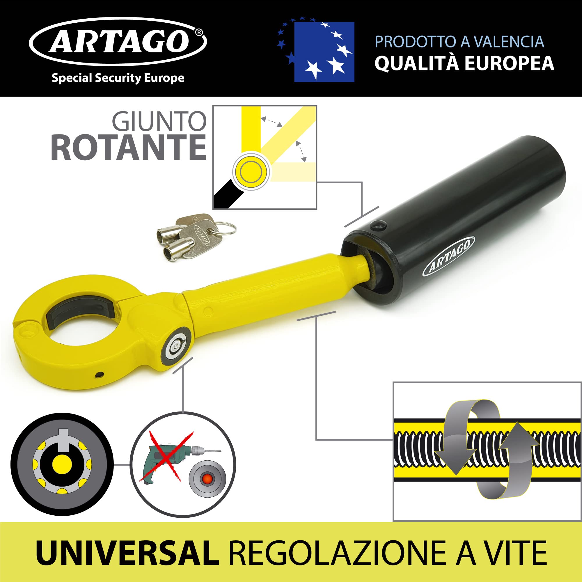 ARTAGO 862A/B Antifurto Auto Freno Mano Leva Cambio Regolazione Filettatura più Adattabile