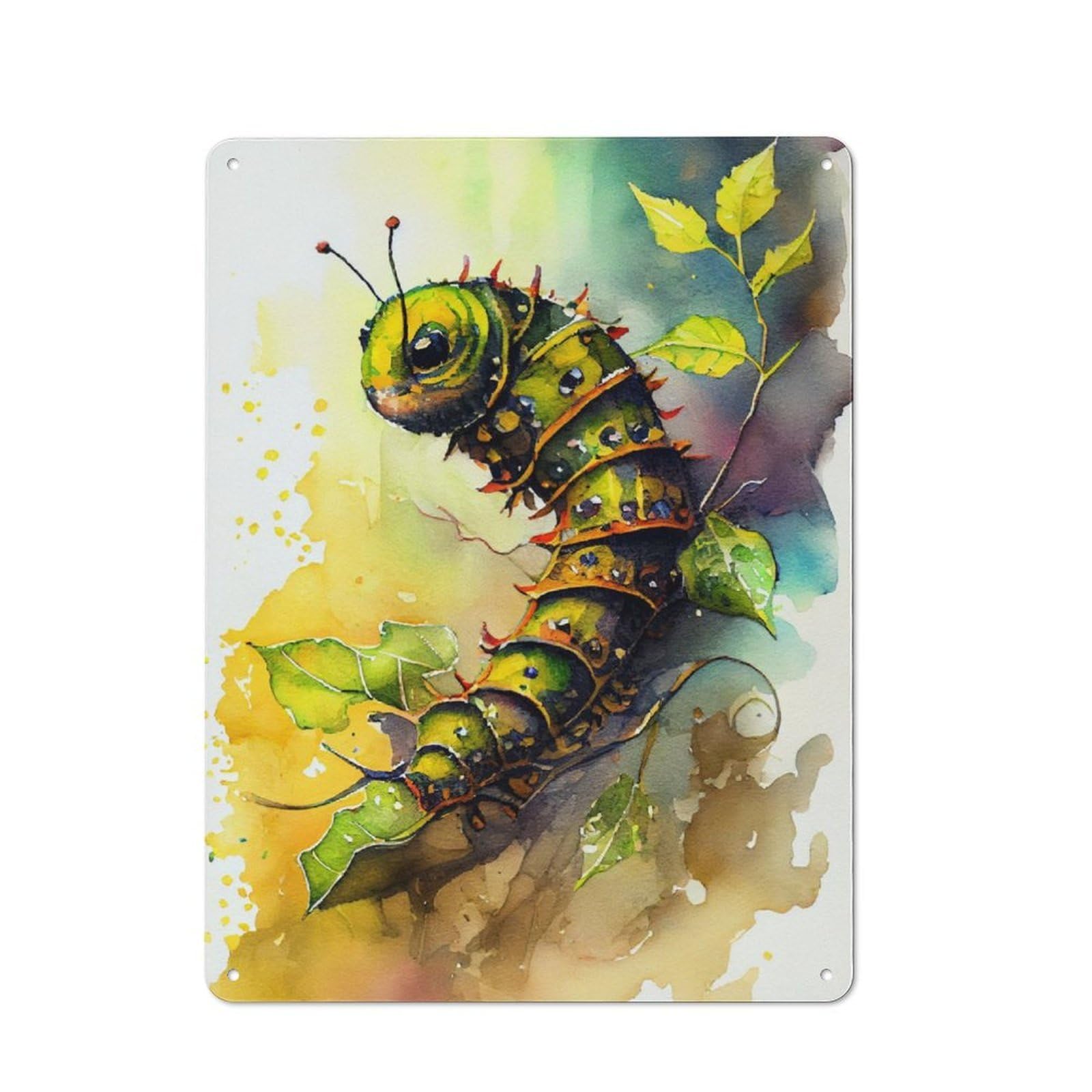 Junmoney Caterpillar Watercolor Art Vintage Tin Sign 40X30cm With For Man Cave Or Games Room, For Games Room Collectors