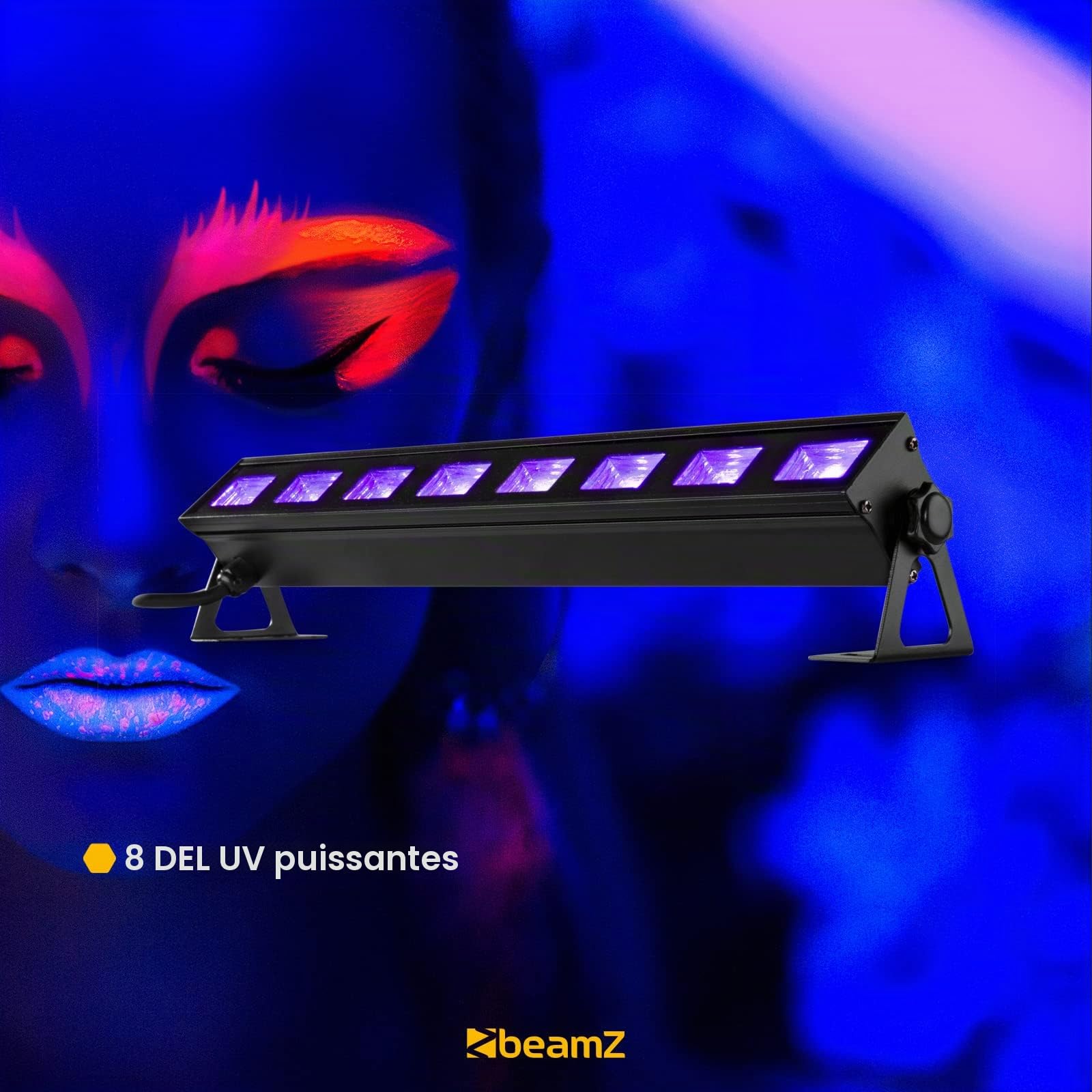 BeamZ Barre LED UV BUV93-8 LED UV, Puissance 3 Watts chacune, Consommation 30W, Très Légère, Facile à Transporter, Idéale pour les Soirées à Thème