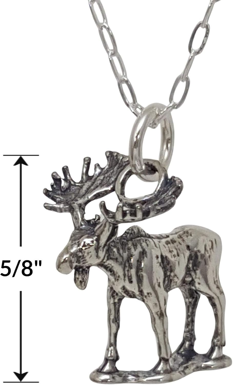 EnCharmed Sterling Silver Bull Moose or Elk 3D Charm Necklace, 18" - Image 2