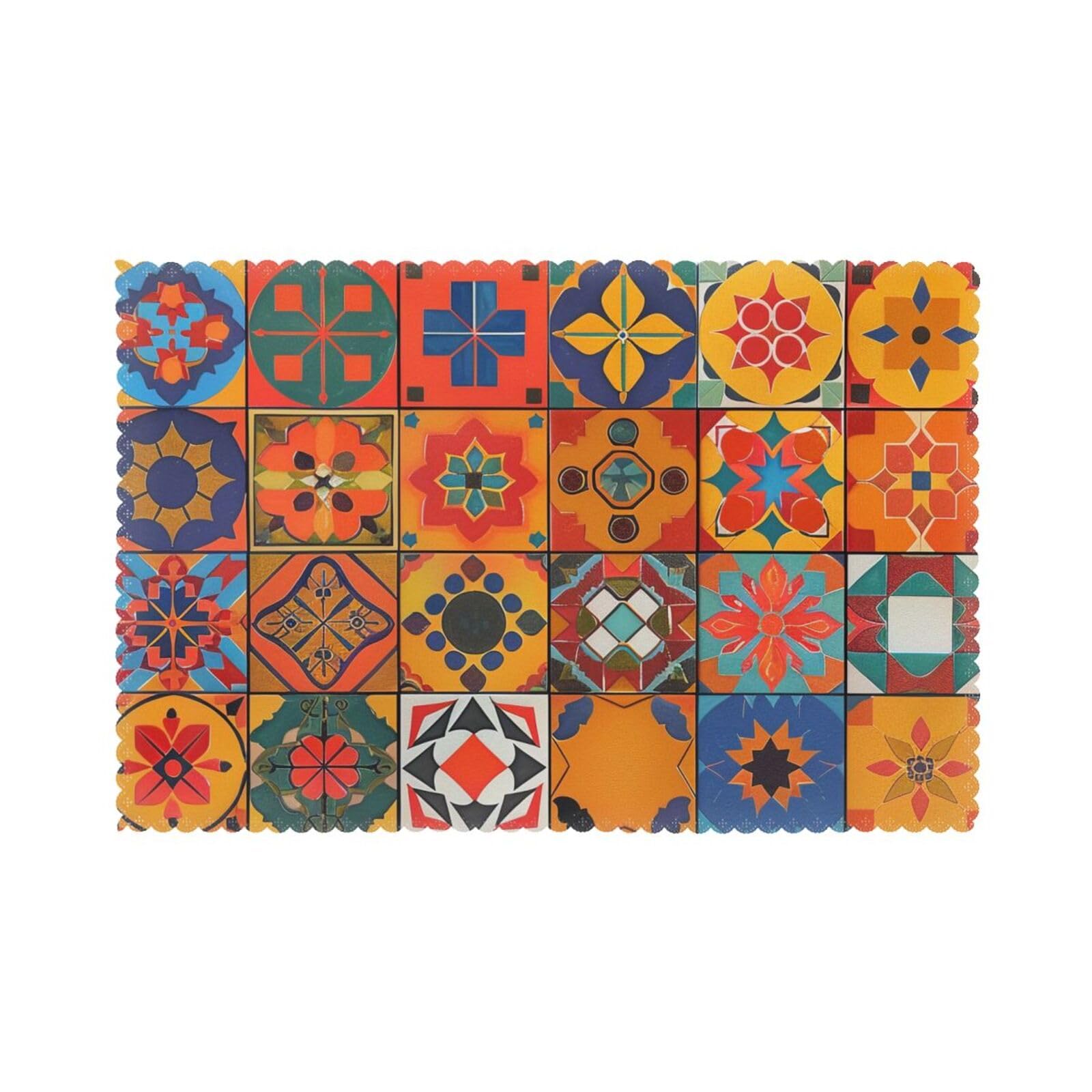 Group of Moroccan Geometric Printed Kitchen Placemats 6 Pieces Heat Resistant Fabric Dinner Table Place Mats Set of 6, 45x30 CM