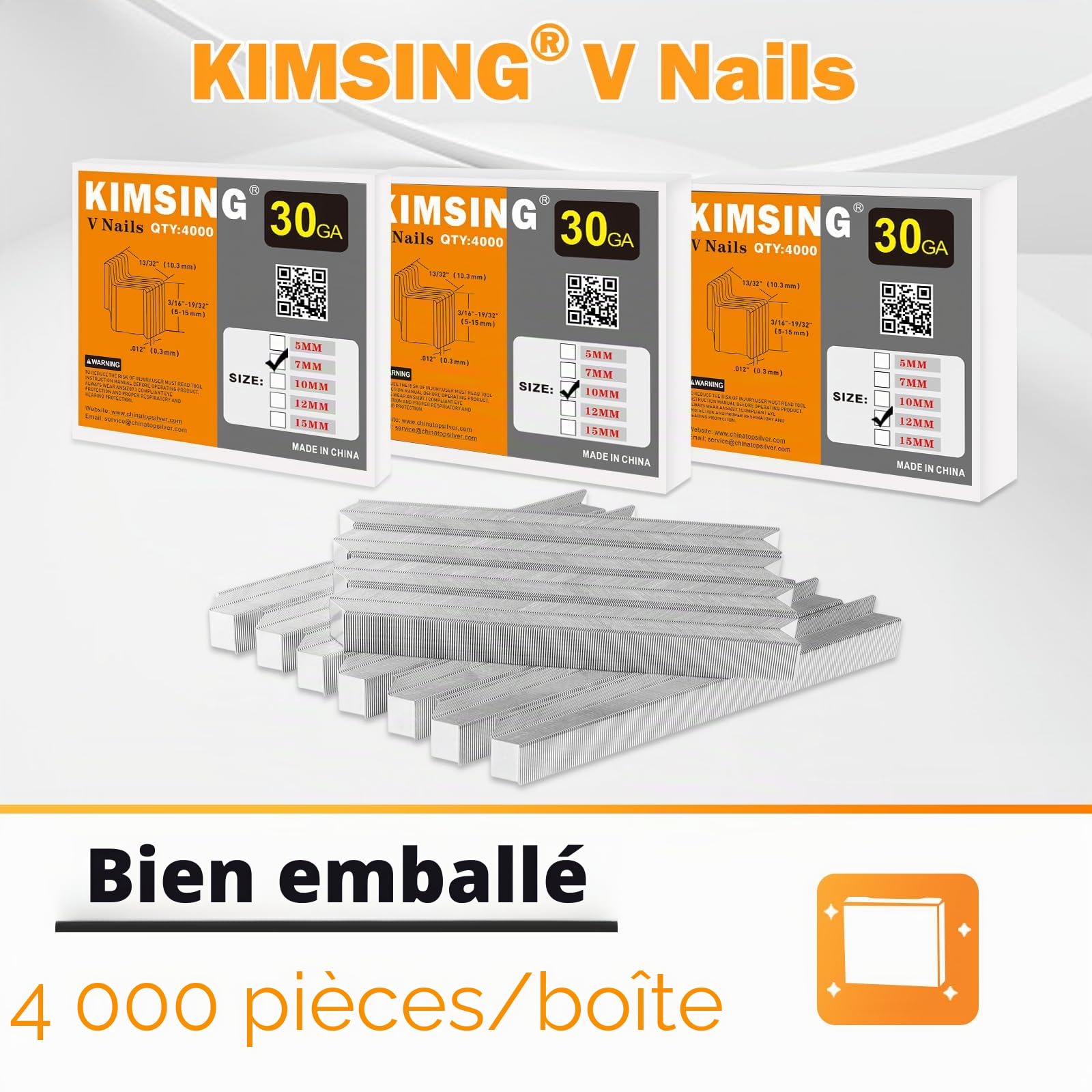 KIMSING 30GA 12mm pointes à V pour bois dur 4000 pces pour cadres | Anticorrosion, collage anti-desserrage, surface lisse pour moins d'accrochages, pour V1015 et assemblages de cadres