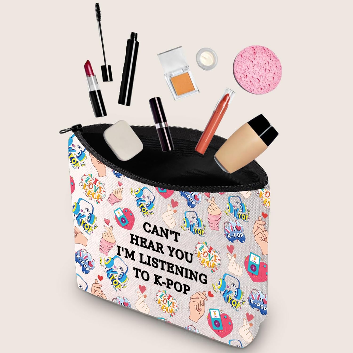 JXGZSO Music Cosmetic Bag Can't Hear You I'm Listening To Makeup Bag Album Travel Bag Music Lover Gift - Image 3