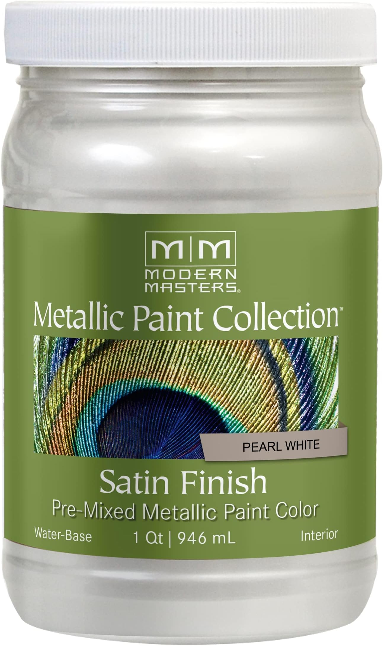 Modern MastersME19632 Metallic Paint Collection Satin, Pearl White, 32 Fl Oz (Pack of 1)