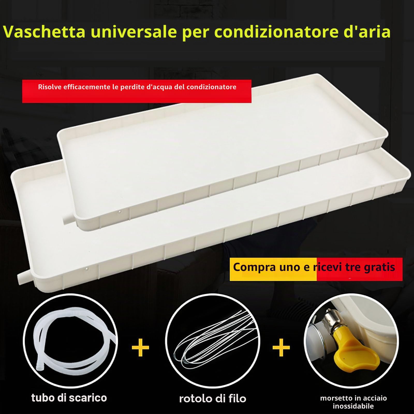 Vaschetta di Raccolta Condensa per Condizionatore D'aria, in Plastica, con Tubo Flessibile, Perfetta per Sistemi di Condizionatori Split Interni/esterni a Pompa di Calore(91.5x45cm/36x17.7in)