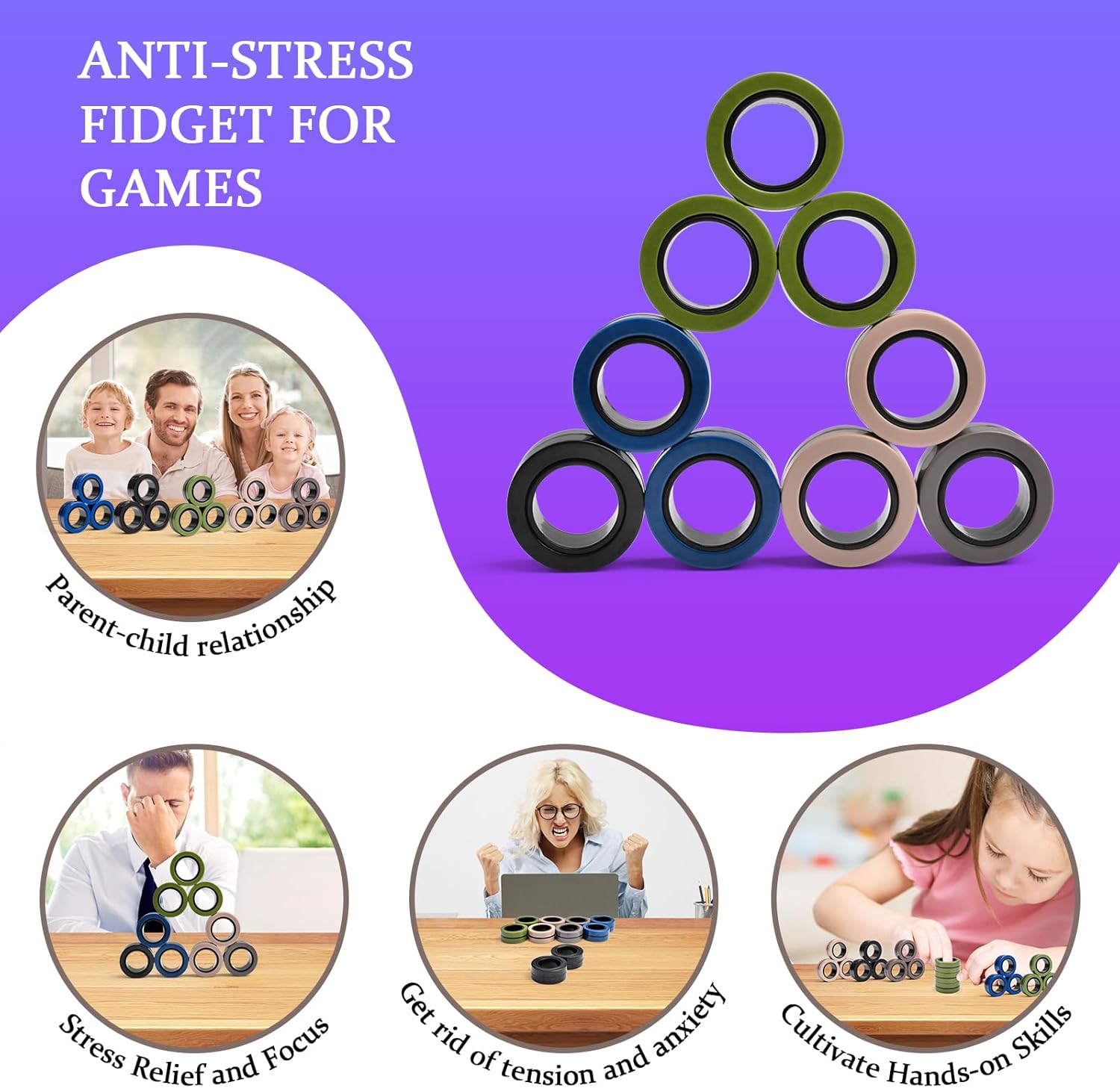 Cevioce Easter Basket Stuffers,15 PCS Magnetic Ring Fidget Toys Set for Adults Teens Boys,ADHD Anxiety Magnetic Fidget Spinner,Birthdays Gifts for Kids Coolest Magnet Stress Relief Toy for 8+ Year Old